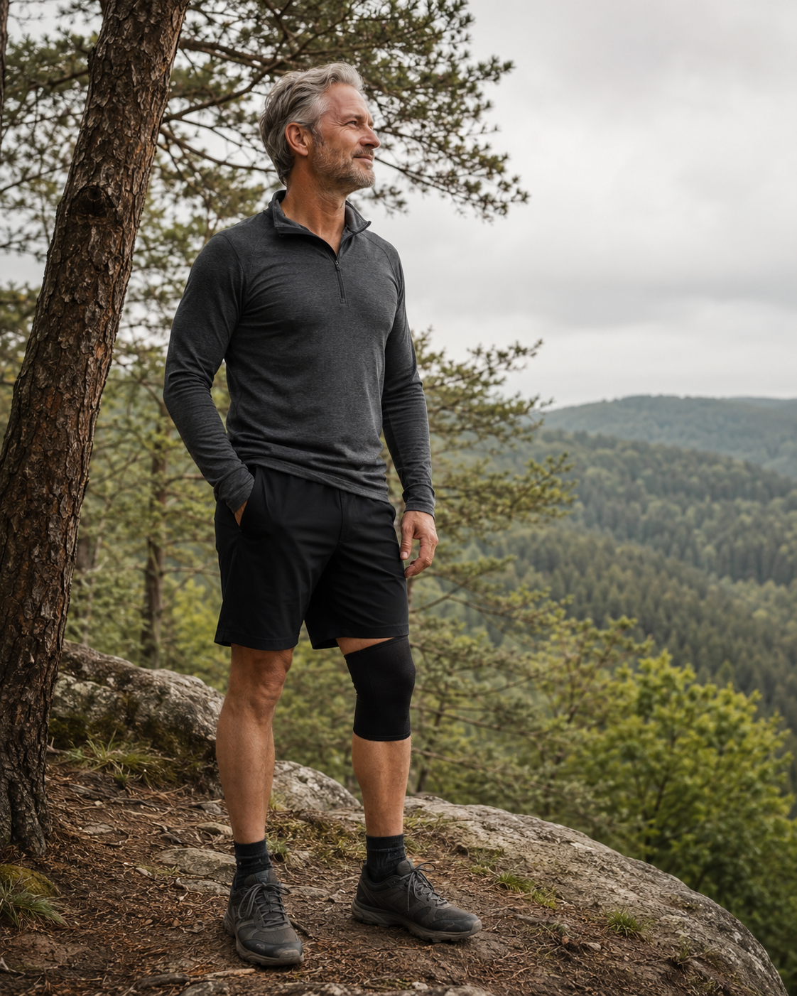 Mann beim Wandern mit JointSafe Kniebandage