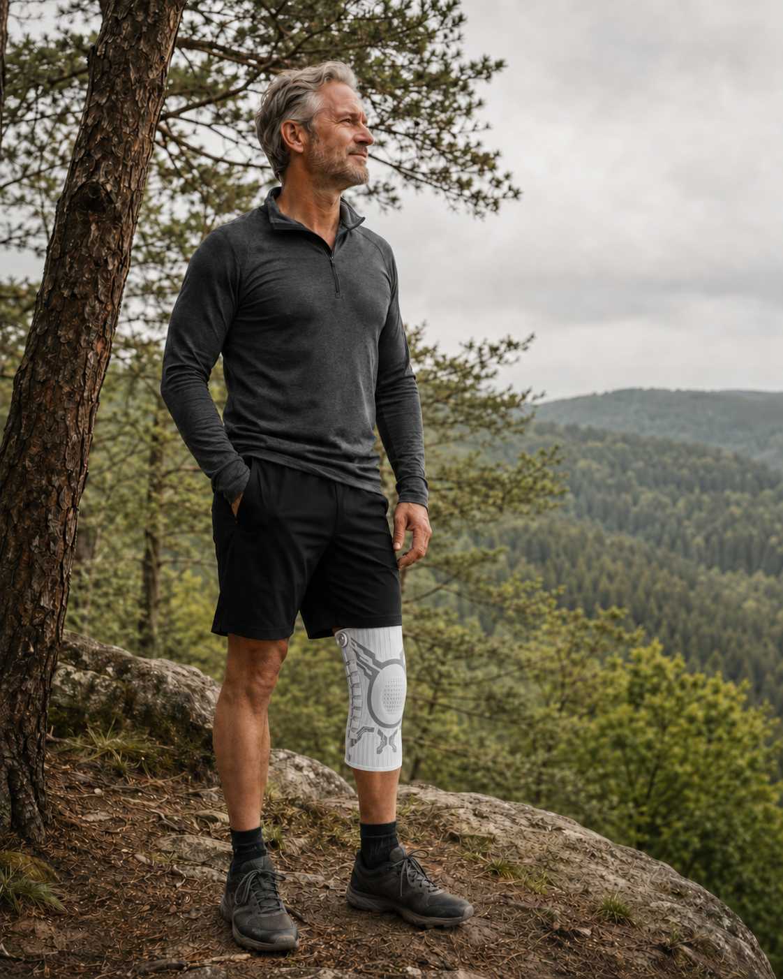 Mann beim Wandern mit JointSafe Kniebandage